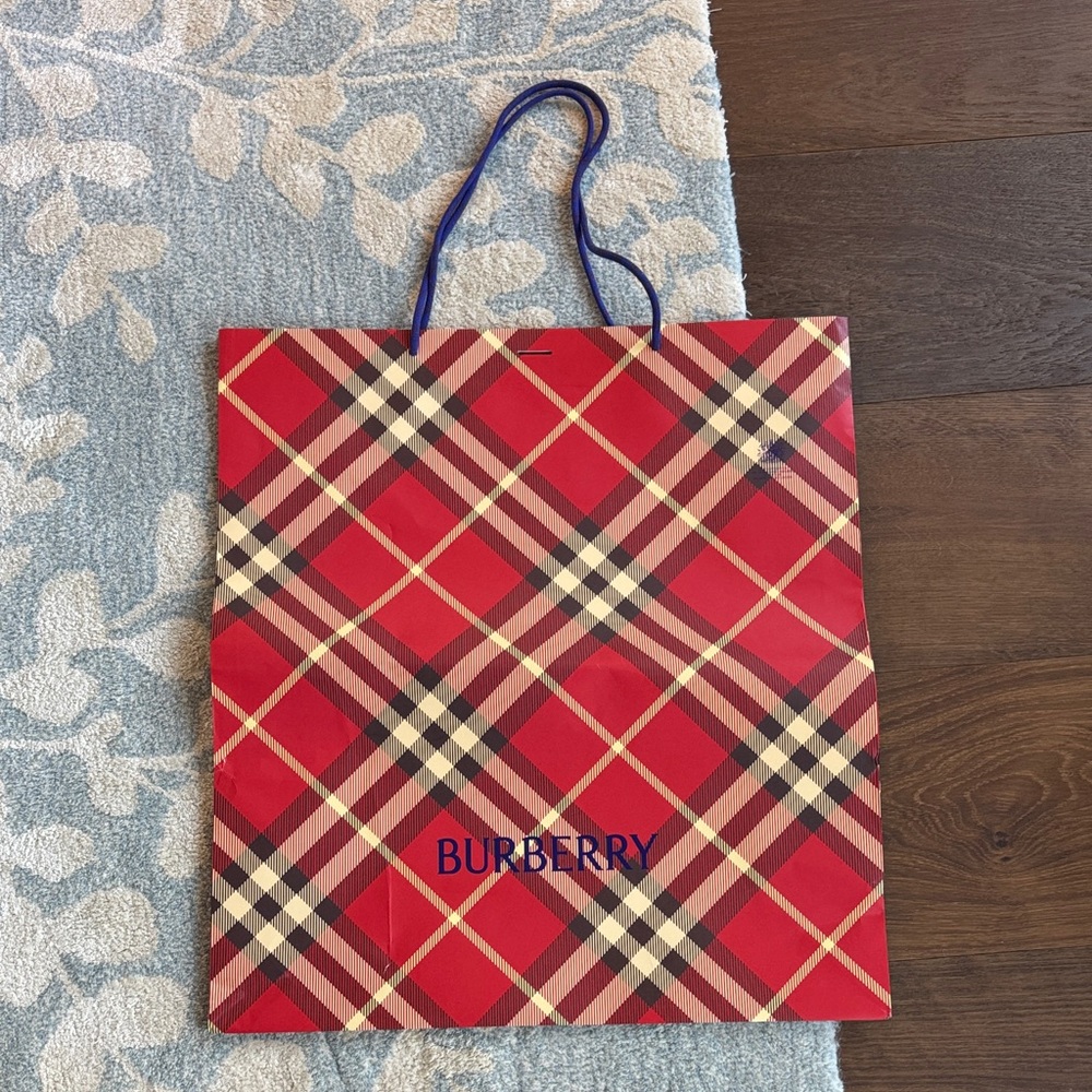 Burberry Red and Tan Plaid Large Shopping Bag 24x21 Inches